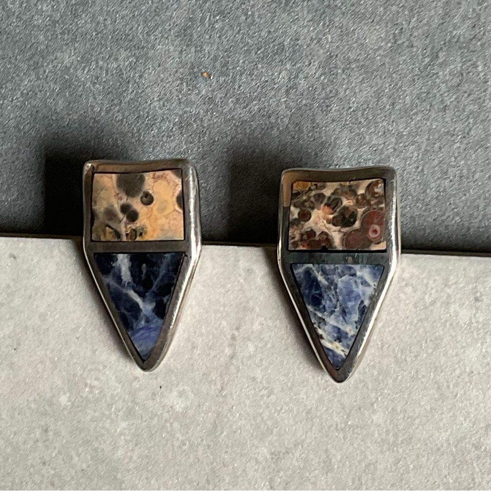 Geometric Stone and Sterling Earrings